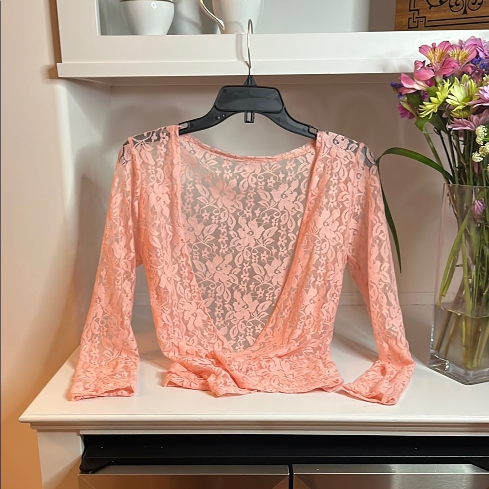 Pink lace open top with 3/4 Sleeves
